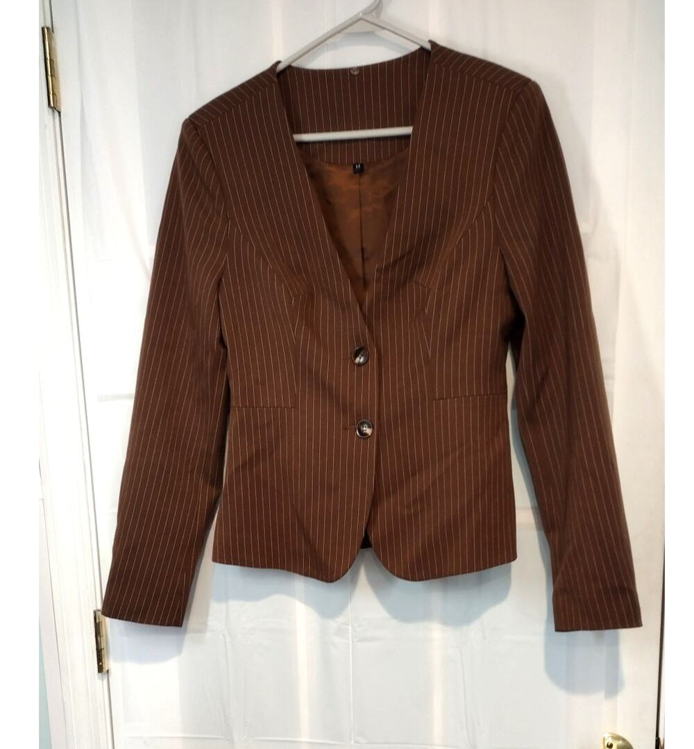 NWOT Medium Brown Pinstriped Blazer Jacket Chocolate Fall Office Academia Career